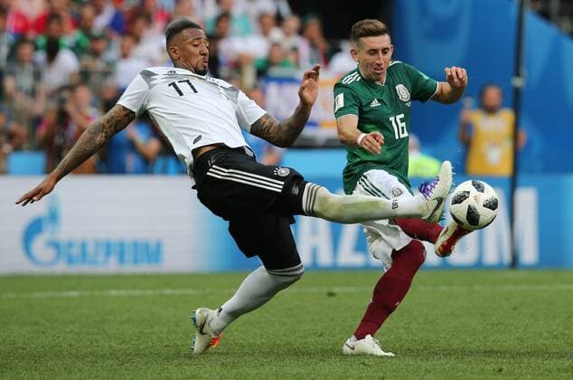 17.06.2018. Moscow, Russian: Boateng and Herrera in action during the FIFA World Cup WM Weltmeisterschaft Fussball Russia 2018, Group F, football match between GERMANY v MEXICO in Luzhniki Stadium in Moscow.  Copyright: xMarcoxIacobuccix xIPAx xMarcoxIacobuccix