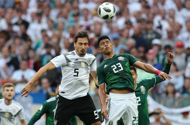 17.06.2018. Moscow, Russian: Hummels and Gallardo in action during the FIFA World Cup WM Weltmeisterschaft Fussball Russia 2018, Group F, football match between GERMANY v MEXICO in Luzhniki Stadium in Moscow.  Copyright: xMarcoxIacobuccix xIPAx xMarcoxIacobuccix