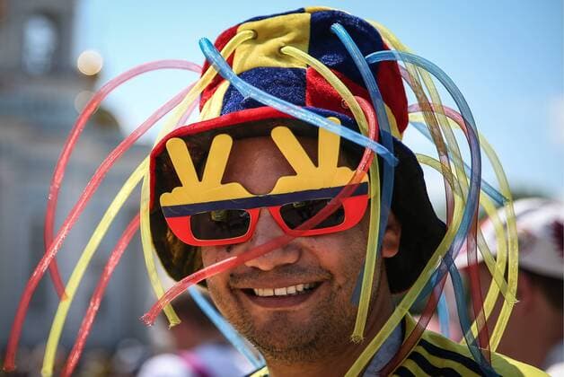 WM 2018, Fans SARANSK, RUSSIA - JUNE 19, 2018: Team Colombia s fan ahead of the 2018 FIFA World Cup WM Weltmeisterschaft Fussball First Stage Group H football match between Colombia and Japan. Stanislav Krasilnikov TASS  TS0850A8