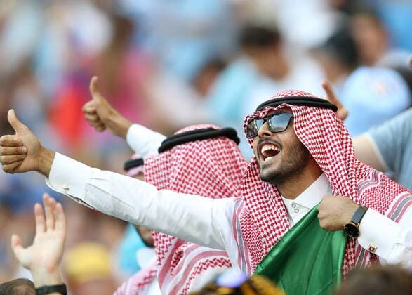 (180620) -- ROSTOV-ON-DON, June 20, 2018 -- Fans of Saudi Arabia cheer prior to a Group A match between Uruguay and Saudi Arabia at the 2018 FIFA World Cup WM Weltmeisterschaft Fussball in Rostov-on-Don, Russia, June 20, 2018. ) (SP)RUSSIA-ROSTOV-ON-DON-2018 WORLD CUP-GROUP A-URUGUAY VS SAUDI ARABIA LuxJinbo 