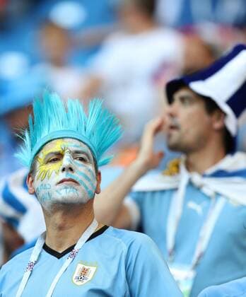 (180620) -- ROSTOV-ON-DON, June 20, 2018 -- A fan of Uruguay is seen prior to a Group A match between Uruguay and Saudi Arabia at the 2018 FIFA World Cup WM Weltmeisterschaft Fussball in Rostov-on-Don, Russia, June 20, 2018. ) (SP)RUSSIA-ROSTOV-ON-DON-2018 WORLD CUP-GROUP A-URUGUAY VS SAUDI ARABIA LuxJinbo 