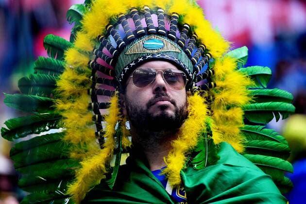 Russia, St. Petersburg, on June 22, 2018. 2018 FIFA World Cup WM Weltmeisterschaft Fussball Russia. The match of the group stage of the FIFA World Cup - 2018 between national teams of Brazil and Costa Rica. In the picture: fans of Brazilian national team Nationalteam