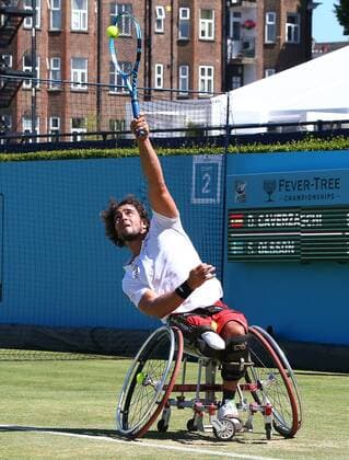 Rohlstuhltennis, Queens Club London June 22, 2018 - London, United Kingdom - Daniel Caverzaschi (ESP) .during Fever-Tree Championships Wheelchair Event match between Daniel Caverzaschi (ESP) against Stefan Olson (SWE) at The Queen s Club, London, on 22 June 2018 Fever-Tree Championships - Day Five  - ZUMAn230 20180622_zaa_n230_686 Copyright: xKieranxGalvinx