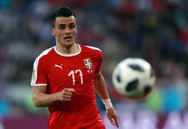 KALININGRAD, RUSSIA - JUNE 22, 2018: Serbia s Filip Kostic in a First Stage Group E football match between Serbia and Switzerland at Kaliningrad Stadium (Baltika Arena) at FIFA World Cup WM Weltmeisterschaft Fussball Russia 2018. Sergei Fadeichev TASS  TS085D00