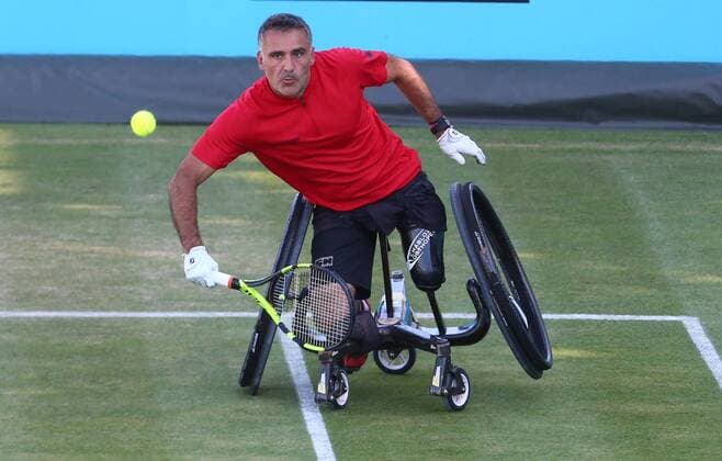 Rohlstuhltennis, Queens Club London June 22, 2018 - London, United Kingdom - Stephane Houdet (FRA).during Fever-Tree Championships Wheelchair Doubles Event match between Alfie Hewett and Gordon Reid (GBR) against Stephane Houdet and Nicolas Peifer (FRA) at The Queen s Club, London, on 22 June 2018 Fever-Tree Championships - Wheelchair Tennis  - ZUMAn230 20180622_zaa_n230_988 Copyright: xKieranxGalvinx