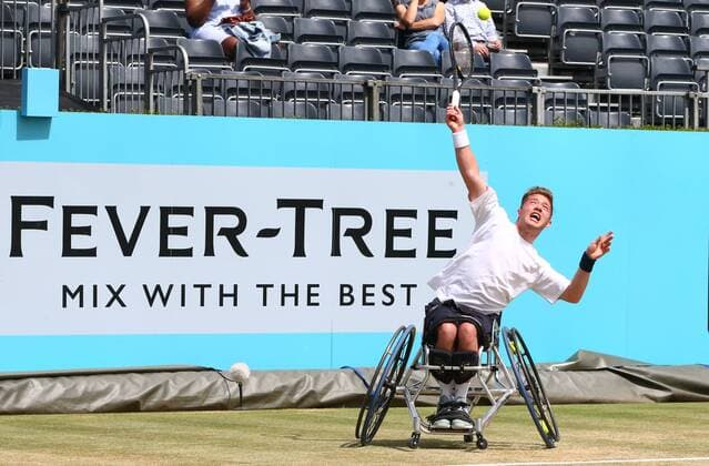 June 23, 2018 - London, England, United Kingdom - Alfie Hewett (GBR ) in action.during Fever-Tree Championships Wheelchair Event match between Alfie Hewett (GBR ) against Stefan Olson (SWE) at The Queen s Club, London, on 23 June 2018 Fever-Tree Championships - Wheelchair Tennis  - ZUMAn230 20180623_zaa_n230_563 Copyright: xKieranxGalvinx