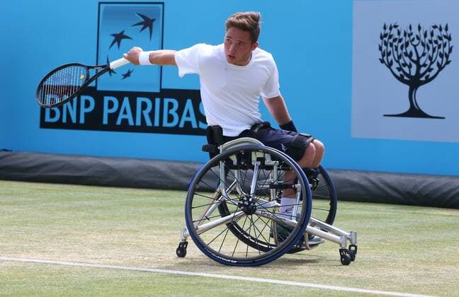 June 23, 2018 - London, England, United Kingdom - Alfie Hewett (GBR ) in action.during Fever-Tree Championships Wheelchair Event match between Alfie Hewett (GBR ) against Stefan Olson (SWE) at The Queen s Club, London, on 23 June 2018 Fever-Tree Championships - Wheelchair Tennis  - ZUMAn230 20180623_zaa_n230_572 Copyright: xKieranxGalvinx