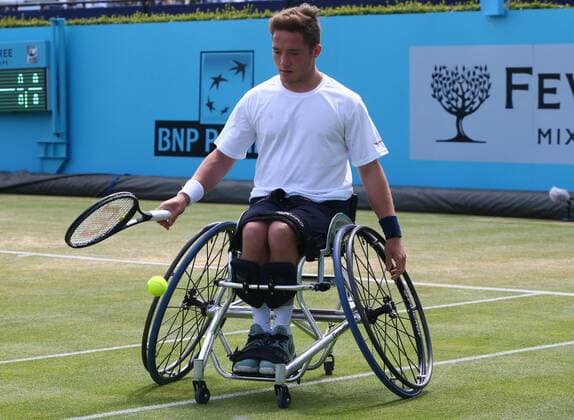 June 23, 2018 - London, England, United Kingdom - Alfie Hewett (GBR ) in action..during Fever-Tree Championships Wheelchair Event match between Alfie Hewett (GBR ) against Stefan Olson (SWE) at The Queen s Club, London, on 23 June 2018 Fever-Tree Championships - Wheelchair Tennis  - ZUMAn230 20180623_zaa_n230_675 Copyright: xKieranxGalvinx