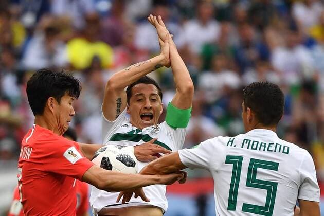 WM 2018, Südkorea - Mexiko (180623) -- ROSTOV-ON-DON, June 23, 2018 -- Son Heungmin (L) of South Korea vies with Andres Guardado (C) and Hector Moreno of Mexico during the 2018 FIFA World Cup WM Weltmeisterschaft Fussball Group F match between South Korea and Mexico in Rostov-on-Don, Russia, June 23, 2018. ) (SP)RUSSIA-ROSTOV-ON-DON-2018 WORLD CUP-GROUP F-SOUTH KOREA VS MEXICO LixGa 