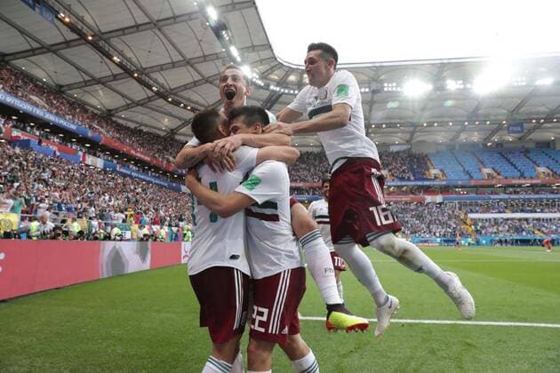 WM 2018, Südkorea - Mexiko June 23, 2018 - EUM20180623DEP26.JPG .ROSTOV, Rusia, SoccerFutbol-Mundial.- Celebracion del gol anotado por Javier Chicharito Hernandez, durante el partido Mexico vs Corea del Sur, que le dio la victoria a la Seleccion Mexicana 2-1, en el Estadio Rostov Arena, este 23 de junio de 2018. Foto: Agencia EL UNIVERSALLuis CortesEELG Latin News: June 23, 2018 Copyright: xElxUniversalx