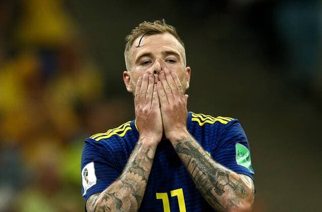 SOCHI, RUSSIA â€“ JUNE 23, 2018: Sweden s John Guidetti reacts in their 2018 FIFA World Cup WM Weltmeisterschaft Fussball Group F football match against Germany at Fisht Stadium. Team Germany won the game 2:1. Valery Sharifulin TASS  TS085FFC