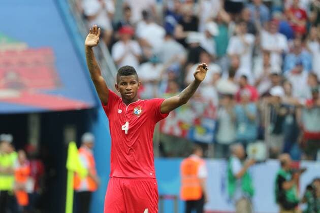 June 24, 2018, Russia, Nizhny Novgorod, FIFA World Cup WM Weltmeisterschaft Fussball 2018, First round, Group, Second round. Football match of England - Panama at the stadium Nizhny Novgorod. Player of the national team Nationalteam Panama Fidel Escobar MaksimxKonstantinov 
