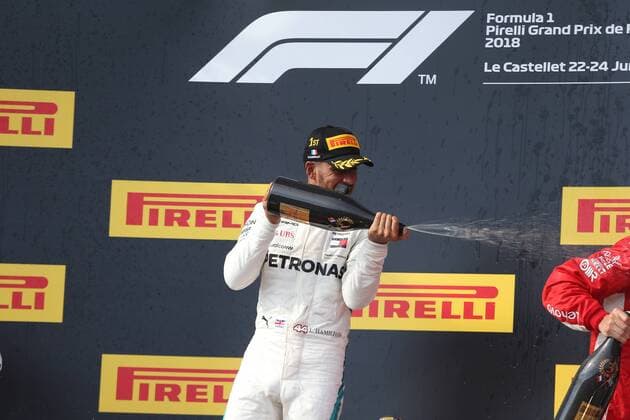 Photo4 LaPresse 24 06 2018 Paul Ricard, France Grand Prix Formula One France 2018 In the pic: Podium, winner Lewis Hamilton (GBR) Mercedes AMG F1 W09 , 2nd place Max Verstappen (NED) Red Bull Racing RB14, 3rd place Kimi Raikkonen (FIN) Scuderia Ferrari SF71H  Copyright: xPhoto4x