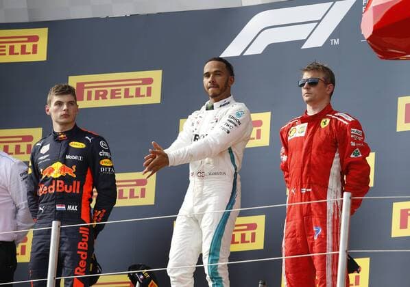 Motorsports: FIA Formula One World Championship WM Weltmeisterschaft 2018, Grand Prix of France, 33 Max Verstappen (NLD, Aston Martin Red Bull Racing), 44 Lewis Hamilton (GBR, Mercedes AMG Petronas Motorsport), 7 Kimi Raikkonen (FIN, Scuderia Ferrari), Le Castellet France
