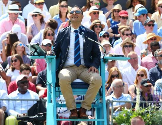 June 24, 2018 - London, England, United Kingdom - Umpire Mohamed Lahyani of Sweden.during Fever-Tree Championships Final match between Marin Cilic (CRO) against Novak Djokovic (SRB) at The Queen s Club, London, on 24 June 2018 Fever-Tree Championships - Day Seven  - ZUMAn230 20180624_zaa_n230_970 Copyright: xKieranxGalvinx