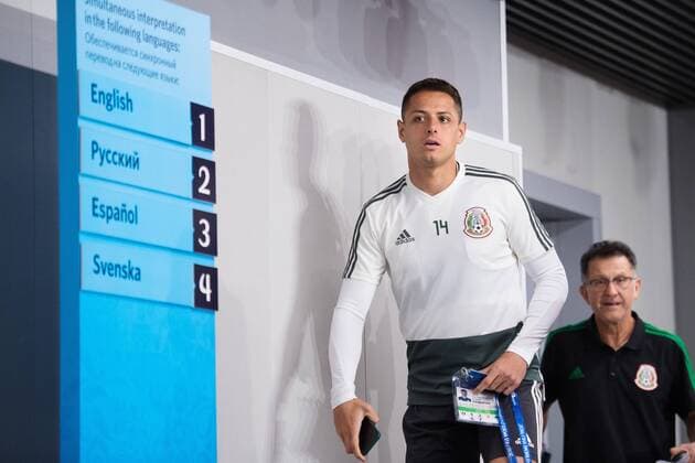 WM 2018, Pressekonferenz Nationalteam Mexiko 180626 Javier Hernandez and head coach Juan Carlos Osorioof the Mexican national football team at a press conference PK Pressekonferenz during the FIFA World Cup WM Weltmeisterschaft Fussball on June 26, 2018 in Ekaterinburg. Photo: Joel Marklund BILDBYRN kod JM 87734 Copyright: JOELxMARKLUND BB180626JM068
