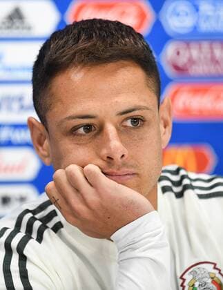 YEKATERINBURG, RUSSIA â€“ JUNE 26, 2018: Forward Javier Hernandez of the Mexican men s national football team gives a news conference on their upcoming 2018 FIFA World Cup WM Weltmeisterschaft Fussball Group F match against Sweden. Donat Sorokin TASS  TS0866AF