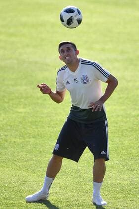 YEKATERINBURG, RUSSIA â€“ JUNE 26, 2018: Midfielder Hector Herrera of the Mexican men s national football team training for their upcoming 2018 FIFA World Cup WM Weltmeisterschaft Fussball Group F match against Sweden at Yekaterinburg Arena Stadium. Donat Sorokin TASS  TS086709