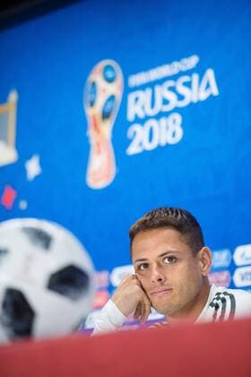180626 Javier Hernandez of the Mexican national football team at a press conference PK Pressekonferenz during the FIFA World Cup WM Weltmeisterschaft Fussball on June 26, 2018 in Ekaterinburg. Photo: Joel Marklund BILDBYRN kod JM 87734 Copyright: JOELxMARKLUND BB180626JM089