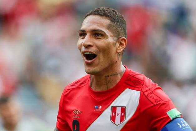 SOCHI, RUSSIA - JUNE 26, 2018: Peru s Paolo Guerrero celebrates scoring in a 2018 FIFA World Cup WM Weltmeisterschaft Fussball Group C football match against Australia at Fisht Stadium. Sergei Savostyanov TASS  TS08676F