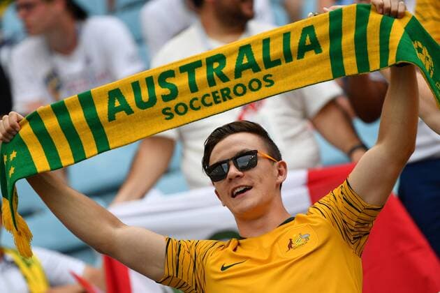australischer,maennlicher Fan,Fussballfan,maennlich, Mann, Australien (AUS) - Peru (PER) 0-2, Vorrunde, Gruppe C, Spiel 38, am 26.06.2018 in SOTSCHI,Fisht Olymipic Stadium. Fussball Weltmeisterschaft 2018 in Russland vom 14.06. - 15.07.2018. *** Australian male supporter Football fan Male MAN Australia PER Peru 2 Preliminary Group C match 38 on 26 06 2018 in SOCHI Fisht Olymipic Stadium Football World Cup 2018 in Russia on 14 06 15 07 2018