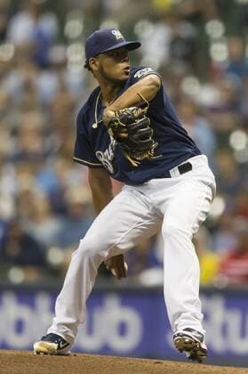 June 26, 2018: Milwaukee Brewers starting pitcher Freddy Peralta 51 gave up just one hit in seven innings during the Major League Baseball game between the Milwaukee Brewers and the Kansas City Royals at Miller Park in Milwaukee, WI. CSM MLB Baseball Herren USA 2018 Royals vs Brewers JUN 26 - ZUMAc04_ 20180626_zaf_c04_012 Copyright: xJohnxFisherx