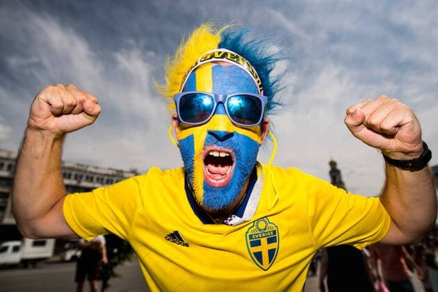 180627 Swedish fans ahead of the FIFA World Cup WM Weltmeisterschaft Fussball group stage match between Mexico and Sweden on June 27, 2018 in Ekaterinburg. Photo: Petter Arvidson BILDBYRN kod PA 87737 Copyright: PETTERxARVIDSON BB180627PA003