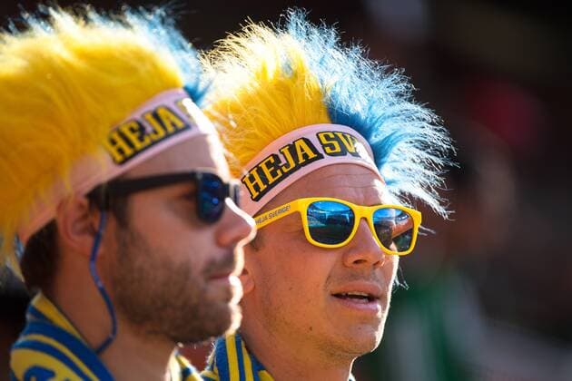 180627 Fans of Sweden prior during the FIFA World Cup WM Weltmeisterschaft Fussball group stage match between Mexico and Sweden on June 27, 2018 in Ekaterinburg. Photo: Joel Marklund BILDBYRN kod JM 87737 Copyright: JOELxMARKLUND BB180627JM027