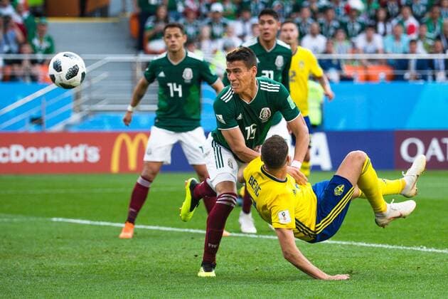 180627 ERafael Marquez of Mexico and Marcus Berg of Sweden during the FIFA World Cup WM Weltmeisterschaft Fussball group stage match between Mexico and Sweden on June 27, 2018 in Ekaterinburg. Photo: Petter Arvidson BILDBYRN kod PA 87737 Copyright: PETTERxARVIDSON BB180627PA057