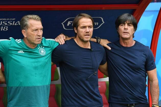 Fussball, Herren, Saison 2017 18, WM in Russland, Gruppe F (3. Spieltag, Kazan), Südkorea - Deutschland, Torwarttrainer Andreas Köpke (Deutschland), Assistenztrainer Thomas Schneider (Deutschland) und Bundestrainer Joachim Löw (Deutschland) vor dem Spiel, 27.06.2018, *** Soccer Men Season 2017 18 WC in Russia Group F 3 Gameday Kazan South Korea Germany Goalkeeping coach Andreas Köpke Germany Assistant coach Thomas Schneider Germany and National coach Joachim Löw Germany before the match 27 06 2018 Copyright: xMatthiasxKochx
