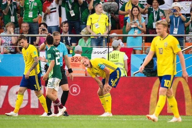 180627 Andreas Granqvist of Sweden reacts during the FIFA World Cup WM Weltmeisterschaft Fussball group stage match between Mexico and Sweden on June 27, 2018 in Ekaterinburg. Photo: Petter Arvidson BILDBYRN kod PA 87737 Copyright: PETTERxARVIDSON BB180627PA078