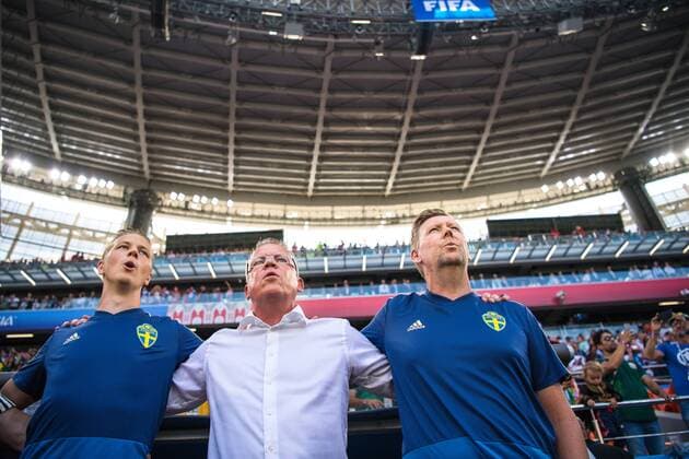 180627 goalkeeper coach Maths Elfvendal, head coach Janne Andersson and assistant coach Peter Wettergren of Sweden prior the FIFA World Cup WM Weltmeisterschaft Fussball group stage match between Mexico and Sweden on June 27, 2018 in Ekaterinburg. Photo: Joel Marklund BILDBYRN kod JM 87737 Copyright: JOELxMARKLUND BB180627JM071