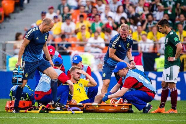 180627 Sebastian Larsson of Sweden with a injury during the FIFA World Cup WM Weltmeisterschaft Fussball group stage match between Mexico and Sweden on June 27, 2018 in Ekaterinburg. Photo: Joel Marklund BILDBYRAN kod JM 87737 Copyright: JOELxMARKLUND BB180627JM080