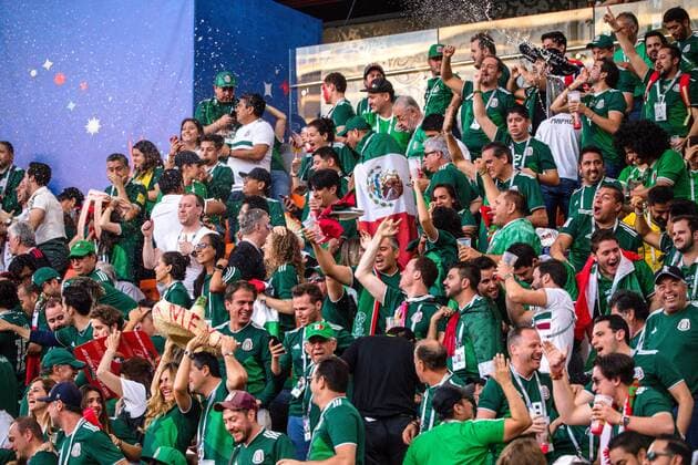 180627 Fans of Mexico celebrates on the stands during the FIFA World Cup WM Weltmeisterschaft Fussball group stage match between Mexico and Sweden on June 27, 2018 in Ekaterinburg. Photo: Joel Marklund BILDBYRN kod JM 87737 Copyright: JOELxMARKLUND BB180627JM105