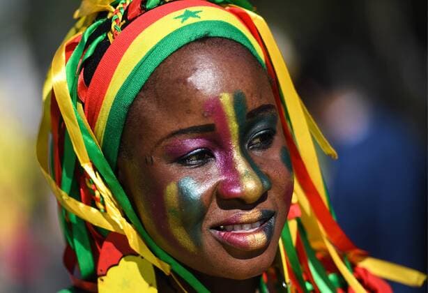 SAMARA, RUSSIA - JUNE 28, 2018: Team Senegal s fan ahead of the 2018 FIFA World Cup WM Weltmeisterschaft Fussball First Stage Group H football match between Senegal and Colombia by Samara Arena Stadium. Kirill Kukhmar TASS  TS086E35