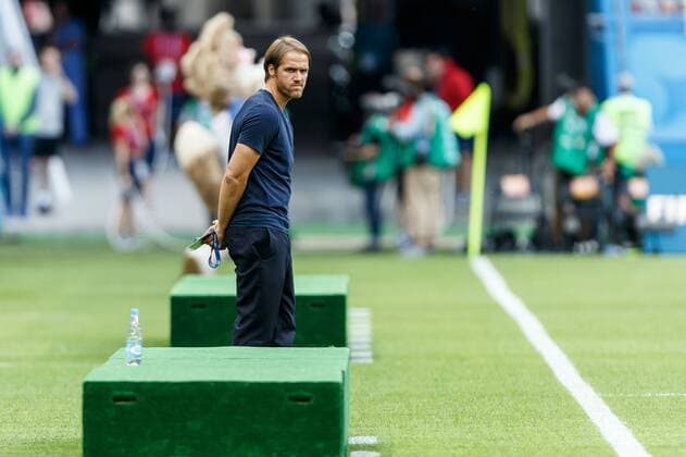 Kasan, Russland, 27.06.2018, FIFA Weltmeisterschaft, Gruppe F, Suedkorea - Deutschland, Assistenztrainer Thomas Schneider (GER) schaut ( DeFodi507