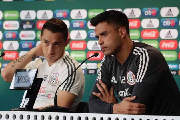 WM 2018, Pressekonferenz Nationalteam Mexiko June 29, 2018 - EUM20180629DEP04.JPG.MOSCÃö, Rusia, SoccerFutbol-Mundial-Mexico.- 29 de junio de 2018. Los seleccionados nacionales, Andres Guardado y Alfredo Talavera, atienden a medios de comunicacion de cara al partido de este lunes entre la Seleccion Mexicana y su similar de Brasil; encuentro correspondiente a los octavos de final del Mundial de Rusia. Foto: Agencia EL UNIVERSALLuis CortesMAR. Latin News: June 29, 2018  - ZUMAu78_ 20180629_zaf_u78_001 Copyright: xElxUniversalx