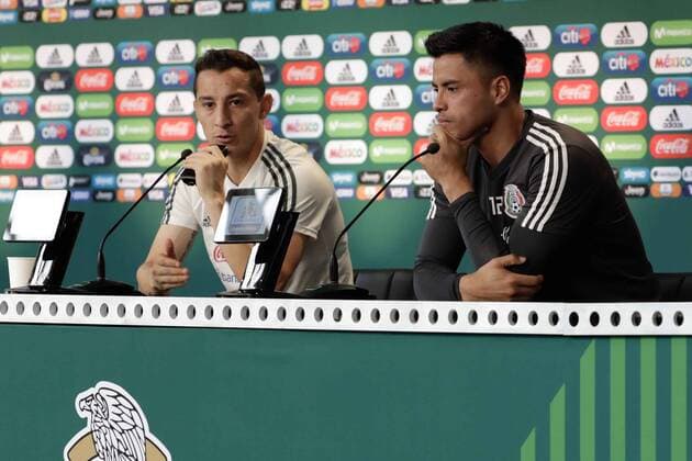 WM 2018, Pressekonferenz Nationalteam Mexiko June 29, 2018 - EUM20180629DEP05.JPG.MOSCÃö, Rusia, SoccerFutbol-Mundial-Mexico.- 29 de junio de 2018. Los seleccionados nacionales, Andres Guardado y Alfredo Talavera, atienden a medios de comunicacion de cara al partido de este lunes entre la Seleccion Mexicana y su similar de Brasil; encuentro correspondiente a los octavos de final del Mundial de Rusia. Foto: Agencia EL UNIVERSALLuis CortesMAR. Latin News: June 29, 2018  - ZUMAu78_ 20180629_zaf_u78_005 Copyright: xElxUniversalx