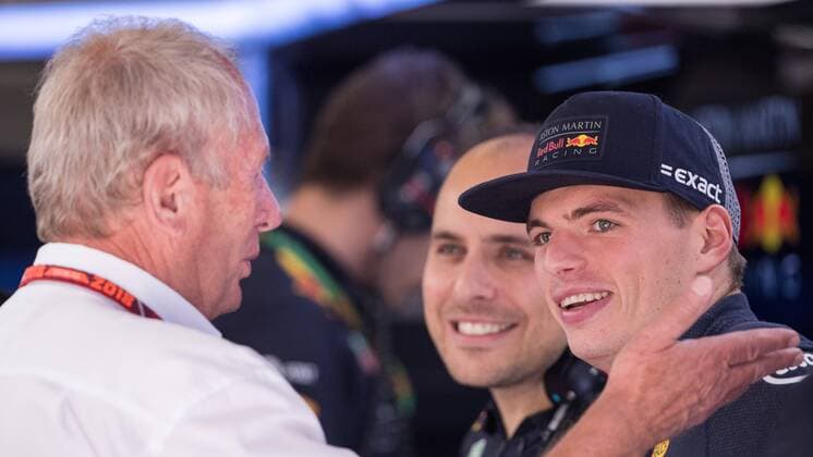FORMULA 1 - GP of Austria 2018 SPIELBERG,AUSTRIA,30.JUN.18 - MOTORSPORTS, FORMULA 1 - Grand Prix of Austria, Red Bull Ring, free practice. Image shows motorsport consultant Helmut Marko (Red Bull) and Max Verstappen (NED Red Bull Racing). GEPAxpictures xDanielxGoetzhaber