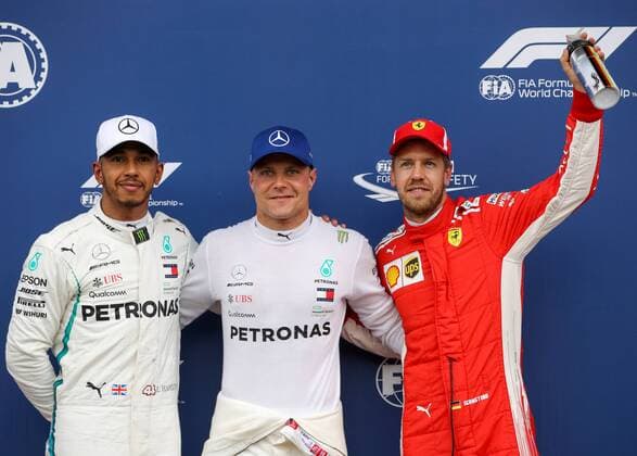 FORMULA 1 - GP of Austria 2018 PIELBERG,AUSTRIA,30.JUN.18 - MOTORSPORTS, FORMULA 1 - Grand Prix of Austria, Red Bull Ring, qualifying. Image shows Lewis Hamilton (GBR Mercedes), Valtteri Bottas (FIN Mercedes) and Sebastian Vettel (GER Ferrari). GEPAxpictures xMaticxKlansek