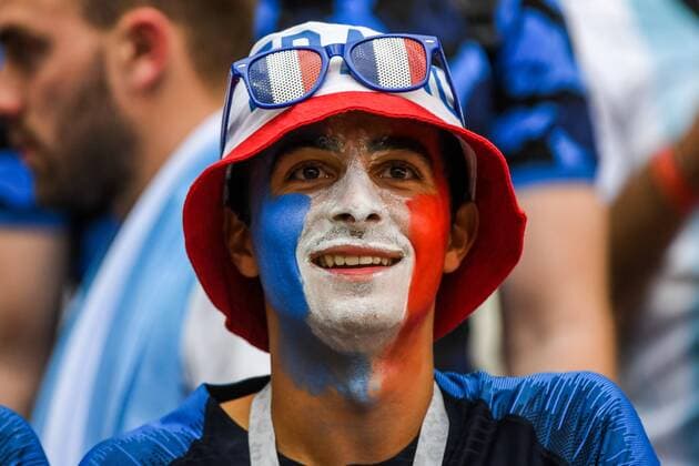 30th June 2018, Kazan Arena, Kazan, Russia; FIFA World Cup WM Weltmeisterschaft Fussball Football, Round of 16, France versus Argentina; French fan in face paint and hat  ActionPlus12042738 UlrikxPedersen
