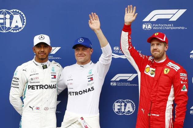 Motorsports: FIA Formula One World Championship WM Weltmeisterschaft 2018, Grand Prix of Austria, 44 Lewis Hamilton (GBR, Mercedes AMG Petronas Motorsport), 77 Valtteri Bottas (FIN, Mercedes AMG Petronas Motorsport), 5 Sebastian Vettel (GER, Scuderia Ferrari), Spielberg Austria