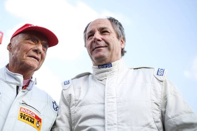 FORMULA 1 - GP of Austria 2018 SPIELBERG,AUSTRIA,30.JUN.18 - MOTORSPORTS - Grand Prix of Austria, Red Bull Ring, legends parade. Image shows Niki Lauda (BMW 3.0 CSL) and Gerhard Berger (Porsche 935). GEPAxpictures xDanielxGoetzhaber