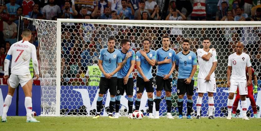 WM 2018, Uruguay - Portugal Portuguese forward Cristiano Ronaldo (L) prepares to kick the ball during the FIFA World Cup WM Weltmeisterschaft Fussball 2018 round of 16 soccer match between Uruguay and Portugal, at Fisht Stadium in Sochi, Russia, 30 June 2018. URUGUAY VS. PORTUGAL !ACHTUNG: NUR REDAKTIONELLE NUTZUNG!  Copyright: xJuanxHerrerox FWC50-122 20180630-636659881665002704