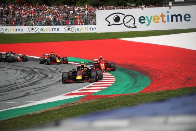 FORMULA 1 - GP of Austria 2018 SPIELBERG,AUSTRIA,01.JUL.18 - MOTORSPORTS - Grand Prix of Austria, Red Bull Ring. Image shows Max Verstappen (NED Red Bull Racing) and Sebastian Vettel (GER Ferrari). GEPAxpictures xDanielxGoetzhaber