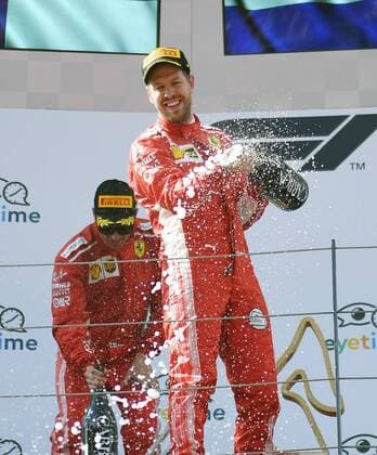 Sebastian Vettel (Scuderia Ferrari) bei der Champagnerdusche, Formel 1 Grosser Preis von Oesterreich, Red Bull Ring, 01.07.2018.2018, Formel 1 Grosser Preis von Oesterreich, Red Bull Ring, 01.07.2018 Spielberg Copyright: xEIBNER Florian_Schustx EP_SCHUST