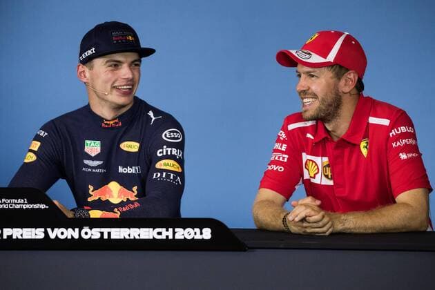 FORMULA 1 - GP of Austria 2018 SPIELBERG,AUSTRIA,01.JUL.18 - MOTORSPORTS - Grand Prix of Austria, Red Bull Ring. Image shows Max Verstappen (NED Red Bull Racing) and Sebastian Vettel (GER Ferrari). GEPAxpictures xDanielxGoetzhaber