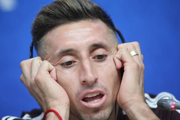 SAMARA, RUSSIA - JULY 1, 2018: Mexico s Hector Herrera during a press conference PK Pressekonferenz ahead of the 2018 FIFA World Cup WM Weltmeisterschaft Fussball Round of 16 football match against Brazil, at Samara Arena Stadium. Sergei Bobylev TASS  TS087632