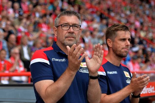 Fussball, Herren, Saison 2018 2019, 2. Bundesliga, 1. FC Union Berlin, Saisonauftakt im Stadion An der Alten Försterei, 1. FC Union Berlin - FC Carl Zeiss Jena, Cheftrainer Urs Fischer (1. FC Union Berlin) und Co-Trainer Sebastian Bönig (1. FC Union Berlin) vor dem Spiel, 01.07.18, *** Football Men Season 2018 2019 2 Bundesliga 1 FC Union Berlin Season opener at the stadium An der Alten Försterei 1 FC Union Berlin FC Carl Zeiss Jena Head coach Urs Fischer 1 FC Union Berlin and Co Coach Sebastian Bönig 1 FC Union Berlin before the match 01 07 18 Copyright: xMichaelxHundtx xMatthiasxKochx