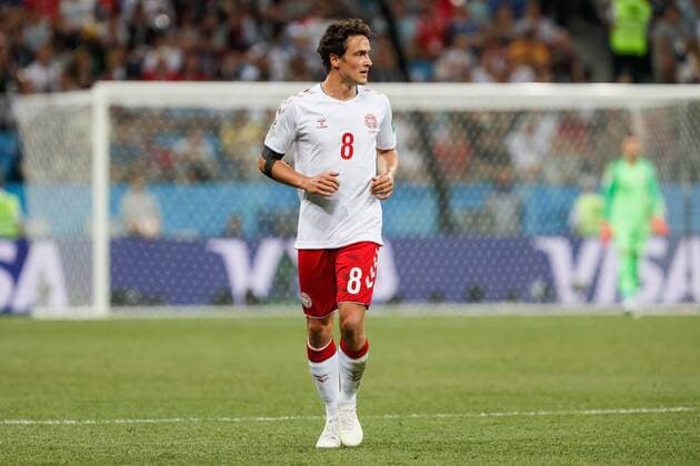 July 1, 2018 - Nizhny Novgorod, Russia - Thomas Delaney of Denmark national team Nationalteam during the 2018 FIFA World Cup WM Weltmeisterschaft Fussball Russia Round of 16 match between Croatia and Denmark on July 1, 2018 at Nizhny Novgorod Stadium in Nizhny Novgorod, Russia. Croatia v Denmark: Round of 16 - 2018 FIFA World Cup  - ZUMAn230 20180701_zaa_n230_334 Copyright: xMikexKireevx